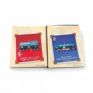 Set  of Vintage y2k Hallmark Blue Comet Lionel train ornaments, collectible